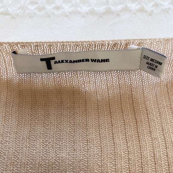 T ALEXANDER WANG BROWN TAN SCOOP NECK RIBBED LONG SLEEVE TEE TOP - 38 - Picture 5 of 9